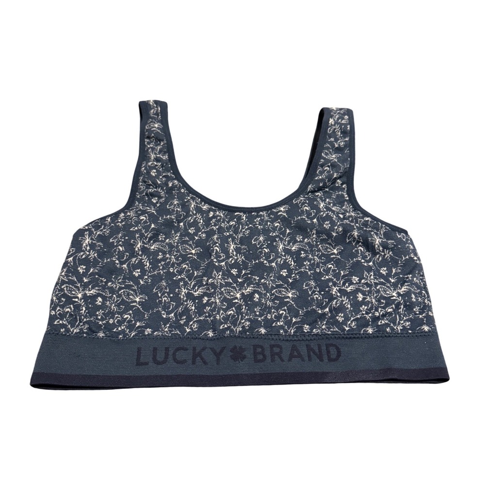 Lucky Brand Women Blue Floral Seamless Bralette Logo‎ Underband Size XL